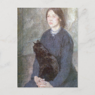 Junge Frau mit einer schwarzen Katze - Gwen John Postkarte