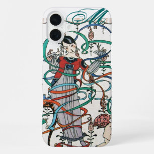 JUNGE FRAU MIT FARBENFROHEM BAND WIRBELT UND CUPID iPhone 16 PLUS HÜLLE
