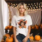 Junge Frau mit Fledermäusen und Pumpkins T-Shirt