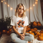 Junge Frau mit Fledermäusen und Pumpkins T-Shirt
