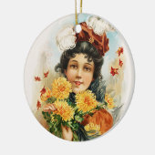 Junge Frau mit gelben Chrysanthemen Keramik Ornament (Links)