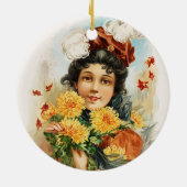 Junge Frau mit gelben Chrysanthemen Keramik Ornament (Hinten)
