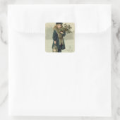 Junge Frau mit Holly und Lantern Quadratischer Aufkleber (Tasche)