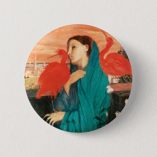 Junge Frau mit Ibis Fine Art von Edgar Degas Button (Vorderseite)