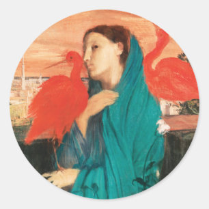 Junge Frau mit Ibis Fine Art von Edgar Degas Runder Aufkleber