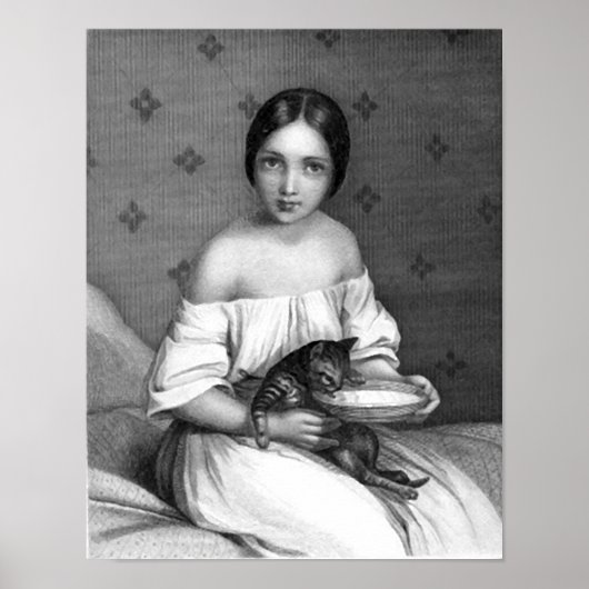 Junge Frau mit Kätzchen und Schüssel Milch Poster (Vorne)
