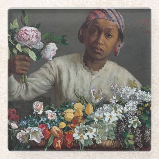 Junge Frau mit Peonies | Fré dé Bazille Glasuntersetzer (Vorderseite)
