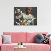 Junge Frau mit Peonies | Fré dé Bazille Leinwanddruck (Insitu (Wohnzimmer))