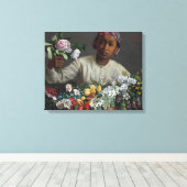 Junge Frau mit Peonies | Fré dé Bazille Leinwanddruck (Insitu (Holzboden))