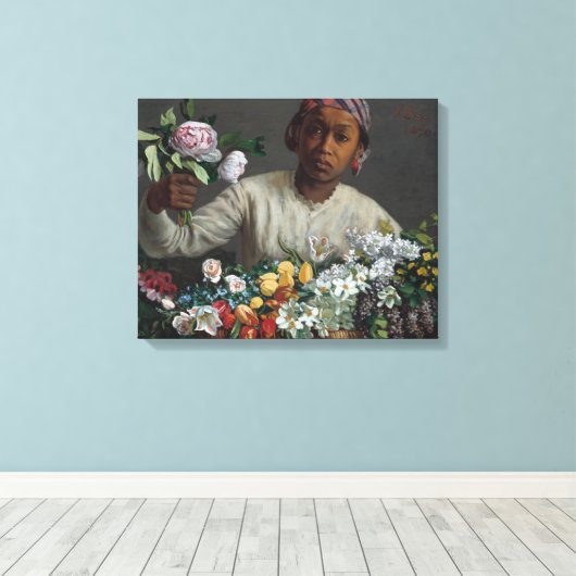 Junge Frau mit Peonies | Fré dé Bazille Leinwanddruck (Insitu (Holzboden))