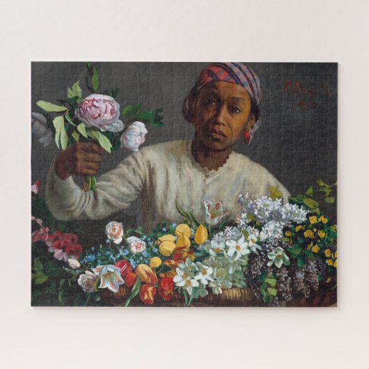 Junge Frau mit Peonys von Frederic Bazille Puzzle (Horizontal)