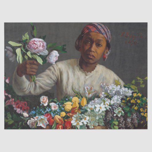 Junge Frau mit Peonys von Frederic Bazille Seidenpapier (Vorderseite)