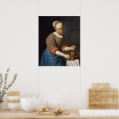 Junge Frau mit Pestchen und Mörtel Poster (Küche)