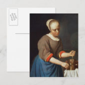 Junge Frau mit Pestchen und Mörtel Postkarte (Vorne/Hinten)