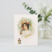 Junge Frau mit rosa Rosen Postkarte (Stehend Vorderseite)