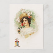 Junge Frau mit rosa Rosen Postkarte (Vorderseite)