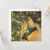 Junge Frau mit schönen Schmetterlingen Karte (Vorderseite/Rückseite Beispiel)