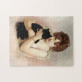 Junge Frau mit schwarzem Katzenhalter-Belleuse Puzzle (Horizontal)