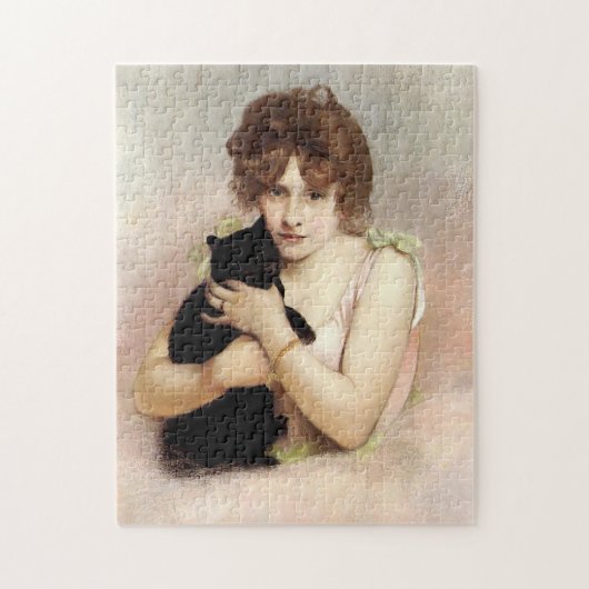 Junge Frau mit schwarzem Katzenhalter-Belleuse Puzzle (Vertikal)