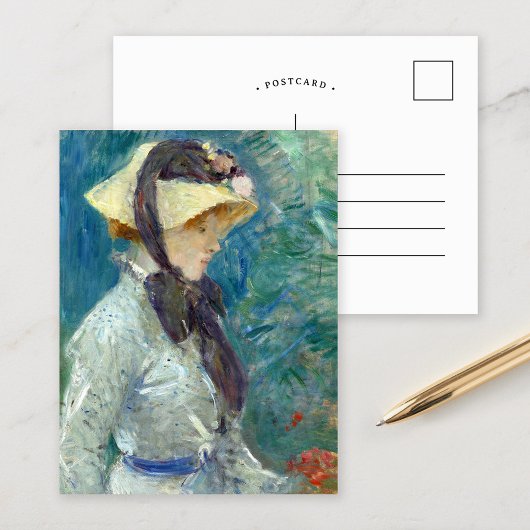 Junge Frau mit Strohhut | Berthe Morisot Postkarte