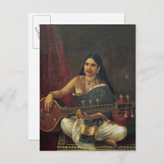 Junge Frau mit Veena Postkarte (Vorne/Hinten)