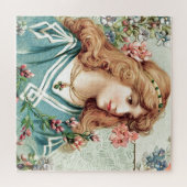 Junge Frau mit Vintagen Blume Puzzle (Horizontal)