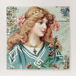 Junge Frau mit Vintagen Blume Puzzle
