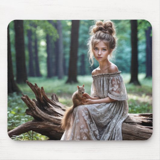 Junge Frau mit Waldeichhörnchen Mousepad (Vorne)