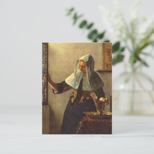 Junge Frau mit Wasserpitcher - Johannes Vermeer Postkarte (Stehend Vorderseite)