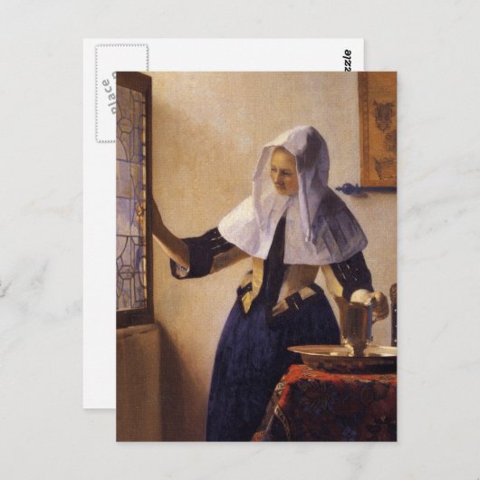 Junge Frau mit Wasserpitcher Postkarte (Vorne/Hinten)