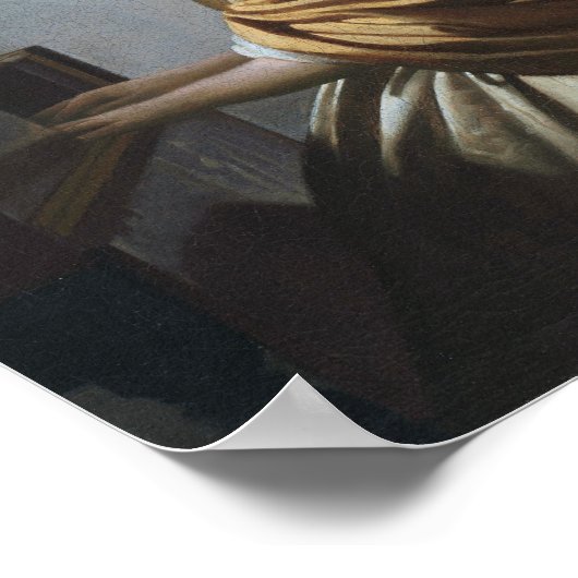 Junge Frau sitzt in einer Jungfrau — Vermeer Poster (Ecke)