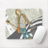 Junge Frau stehend auf Straße mit Gepäck Mousepad (Mit Mouse)