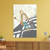 Junge Frau stehend mit Gepäck Leinwanddruck (Insitu (Wohnzimmer))