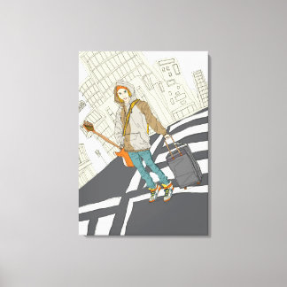 Junge Frau stehend mit Gepäck Leinwanddruck