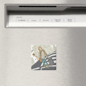 Junge Frau stehend mit Gepäck Magnet (In Situ (Geschirrspüler))