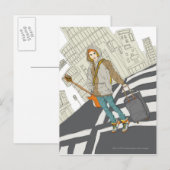 Junge Frau stehend mit Gepäck Postkarte (Vorne/Hinten)