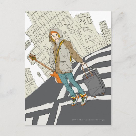 Junge Frau stehend mit Gepäck Postkarte (Vorderseite)