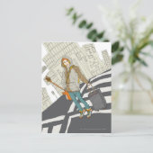 Junge Frau stehend mit Gepäck Postkarte (Stehend Vorderseite)