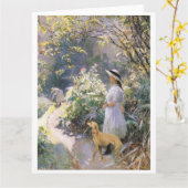 Junge Frau und ihr Windhund im Garten Karte (Gelbe Blume)