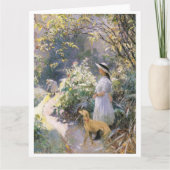 Junge Frau und ihr Windhund im Garten Karte (Vorderseite)