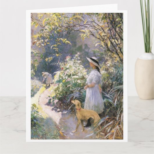 Junge Frau und ihr Windhund im Garten Karte (Vorderseite)