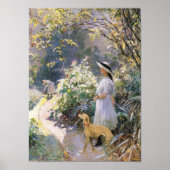 Junge Frau und ihr Windhund im Garten, Poster (Vorne)