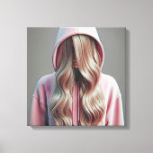 Junge Frau versteckt sich hinter dem langen blonde Leinwanddruck (Vorderseite)