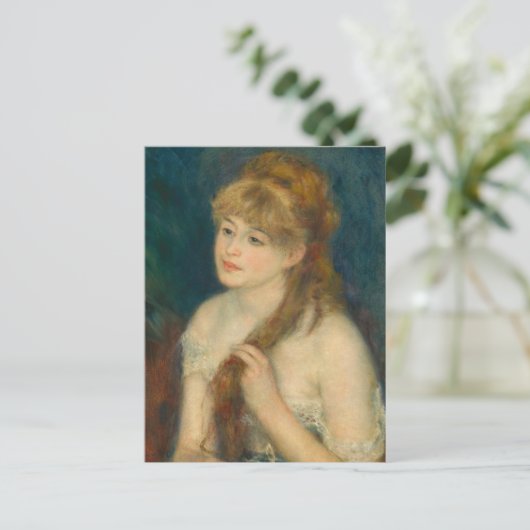 Junge Frau von Renoir über ihr Haar Postkarte (Stehend Vorderseite)
