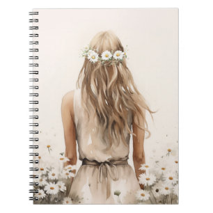Junge Frau Wasserfarbe in Daisy Field Notizblock