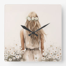 Junge Frau Wasserfarbe in Daisy Field