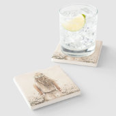 Junge Frau Wasserfarbe in Daisy Field Steinuntersetzer (Seitenansicht)