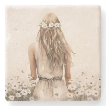 Junge Frau Wasserfarbe in Daisy Field