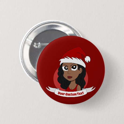 Junge Frau Weihnachts-Cartoon Button (Vorne & Hinten)