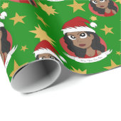 Junge Frau Weihnachts-Cartoon Geschenkpapier (Rolleneckpunkt)